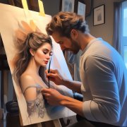 Призрак, ironmouse - Художник и девочка на холсте - фото