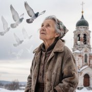 ArtAi - Стоит старушка возле храма.