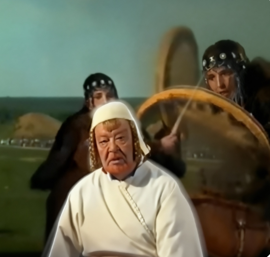 Из фильма.Чингисхан (Асанали Ашимов) и Шаманка(А.Отрокова)2003г